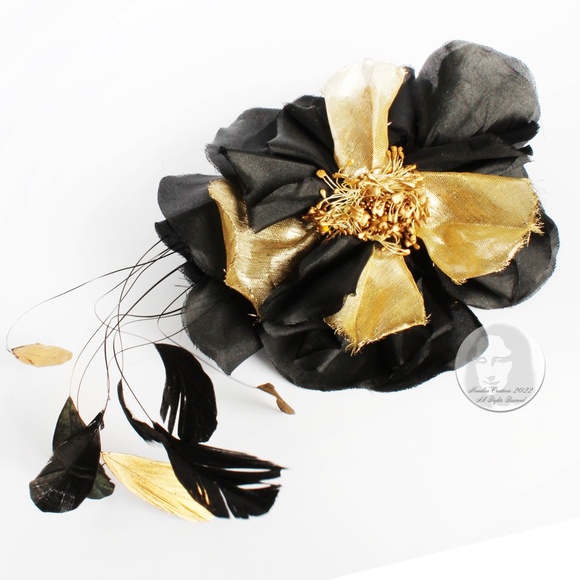 Yves Saint Laurent Decorative Head Piece Hair Comb Flower and Feathers Rare 70s main image 6